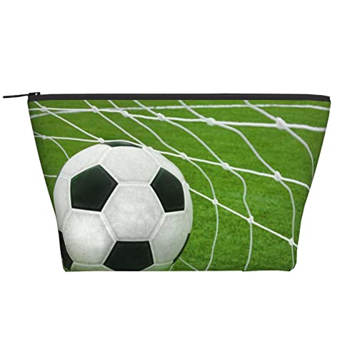 ASEELO Grünes Gras Fußball Make-up Tasche Damen Kosmetiktasche Kosmetiktasche Reise Kosmetiktasche Trapez Make-up Tasche, Schwarz, Einheitsgröße von ASEELO