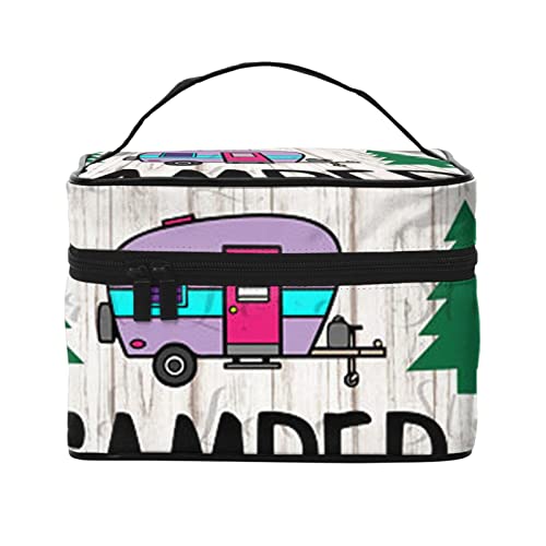 ASEELO Happy Camper Make-up-Tasche Make-up-Taschen für Frauen Reise Kosmetiktasche Tragbare Kosmetiktasche Damen Alltagsbedarf Aufbewahrungstasche, Schwarz, Einheitsgröße von ASEELO