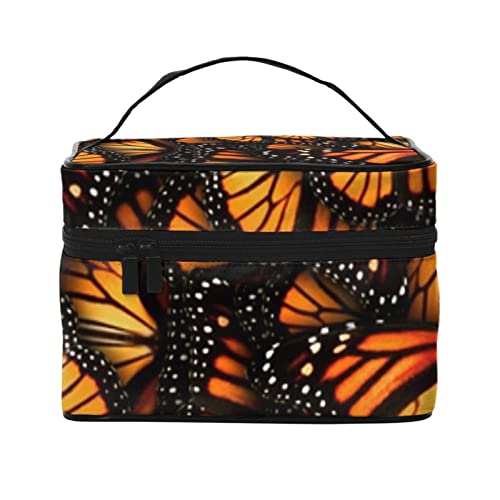 ASEELO Heaps Of Orange Monarch Schmetterlinge Make-up Tasche Make-up Taschen für Frauen Reise Kosmetiktasche Tragbare Kosmetiktasche Damen Alltagsbedarf Aufbewahrungstasche, Schwarz, Einheitsgröße von ASEELO