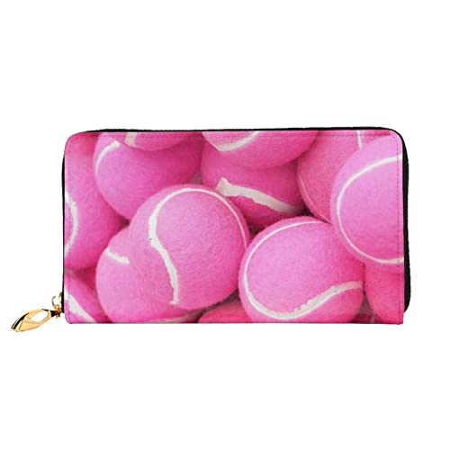 ASEELO Hellrosa Tennisbälle Geldbörsen Herren Leder Geldbörsen Lange Clutch Geldbörsen Geschenke für Väter, Ehemänner, Freunde, Schwarz, Einheitsgröße, Classic von ASEELO