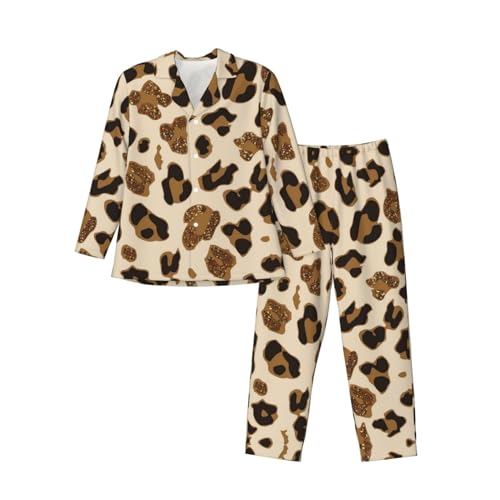 ASEELO Herren Langarm Pyjama Set I Love London Langarm Oberteil und Hose Pyjama Bequem und Atmungsaktiv Nachtwäsche Pjs, Animal Leopard, S von ASEELO