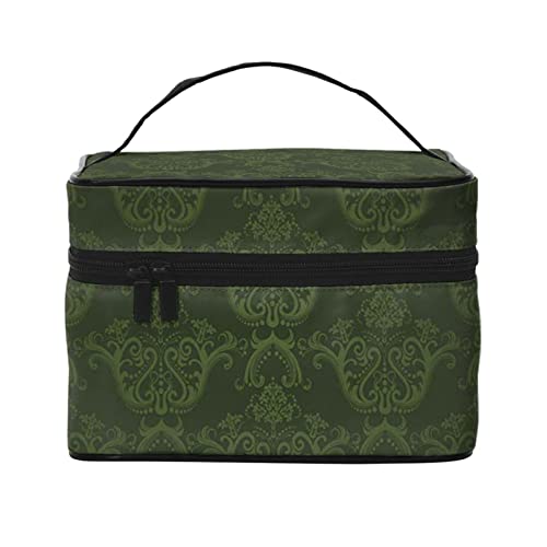 ASEELO Hunter Grüne Blumenblätter Muster Make-up Tasche Make-up Taschen für Frauen Reise Kosmetiktasche Tragbare Kosmetiktasche Damen Alltagsbedarf Aufbewahrungstasche, Schwarz, Einheitsgröße von ASEELO