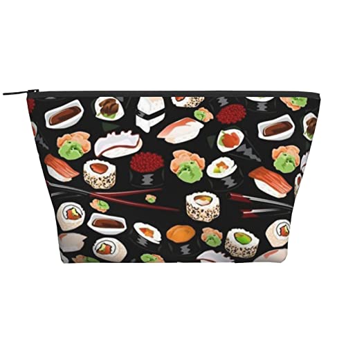 ASEELO Japanische Sushi Schwarz Make-up-Tasche Damen Kosmetiktasche Kosmetiktasche Reise Kosmetiktasche Trapez Make-up Tasche, Schwarz, Einheitsgröße von ASEELO