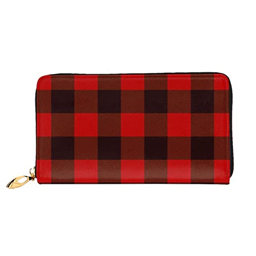 ASEELO Karierte rote und schwarze Geldbörsen, Herren-Ledergeldbörsen, lange Clutch-Geldbörsen, Geschenke für Väter, Ehemänner, Freunde, Schwarz, Einheitsgröße von ASEELO