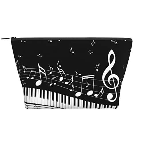 ASEELO Klaviertasten mit Musiknoten Make-up-Tasche Damen Kosmetiktasche Kosmetiktasche Reise Kosmetiktasche Trapez Make-up Tasche, Schwarz, Einheitsgröße von ASEELO
