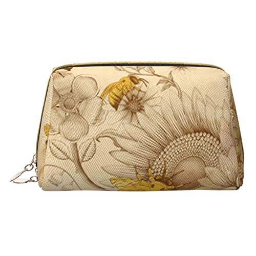 ASEELO Kosmetiktasche, ländliche Honigbienenen, Wildblumen, Make-up-Tasche, Reise-Kosmetiktasche für Frauen, leicht zu tragen, Weiss/opulenter Garten, Einheitsgröße von ASEELO