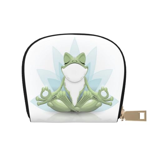 ASEELO Kreditkartenetui 3D Grau Elefant Leder Shell Kartenhalter Geldbörse für Damen oder Herren mit Reißverschluss, Lustiger Yoga-Frosch, Leather Shell Card Bag von ASEELO