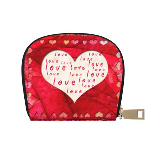 ASEELO Kreditkartenetui 3D Grau Elefant Leder Shell Kartenhalter Geldbörse für Damen oder Herren mit Reißverschluss, Rote Herzen Liebe, Leather Shell Card Bag von ASEELO