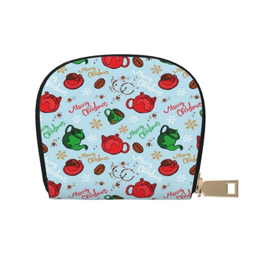 ASEELO Kreditkartenetui Ananas am Strand Leder Shell Kartenhalter Geldbörse für Damen oder Herren mit Reißverschluss, Weihnachtsgeschirr, Leather Shell Card Bag von ASEELO