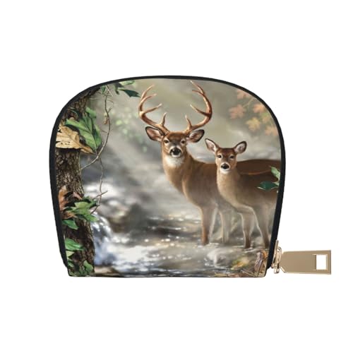 ASEELO Kreditkartenetui Camouflage Hirsch Leder Shell Kartenhalter Geldbörse für Damen oder Herren mit Reißverschluss, Camouflage Hirsch, Leather Shell Card Bag von ASEELO