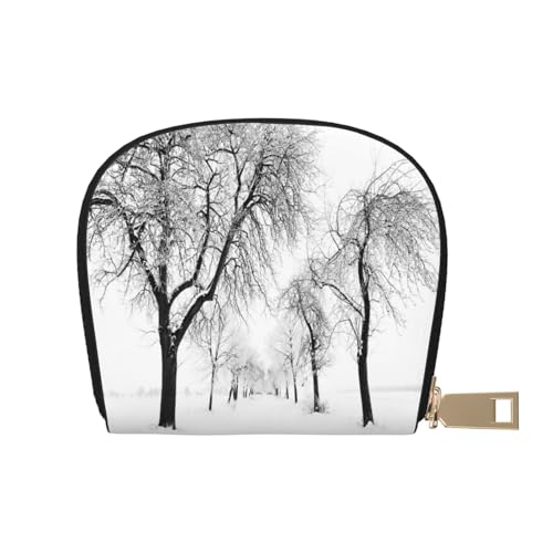 ASEELO Kreditkartenetui Dark Hedges Nordirland Leder Shell Kartenhalter Brieftasche für Damen oder Herren mit Reißverschluss, Baum schwarz und weiß, Leather Shell Card Bag von ASEELO