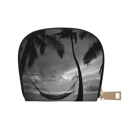 ASEELO Kreditkartenetui Dark Hedges Nordirland Leder Shell Kartenhalter Brieftasche für Damen oder Herren mit Reißverschluss, Schwarz und Weiß Strand, Leather Shell Card Bag von ASEELO