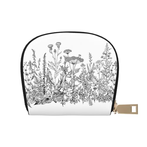 ASEELO Kreditkartenetui Dark Hedges Nordirland Leder Shell Kartenhalter Brieftasche für Damen oder Herren mit Reißverschluss, Schwarz-weiße Blumen, Leather Shell Card Bag von ASEELO