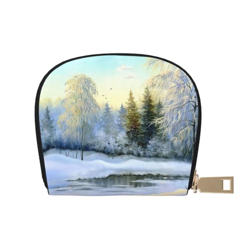 ASEELO Kreditkartenetui Delfine Blumen Meer Seestern Koralle Muschel Leder Shell Kartenhalter Geldbörse für Damen oder Herren mit Reißverschluss, Wunderschöner Winter, Leather Shell Card Bag von ASEELO