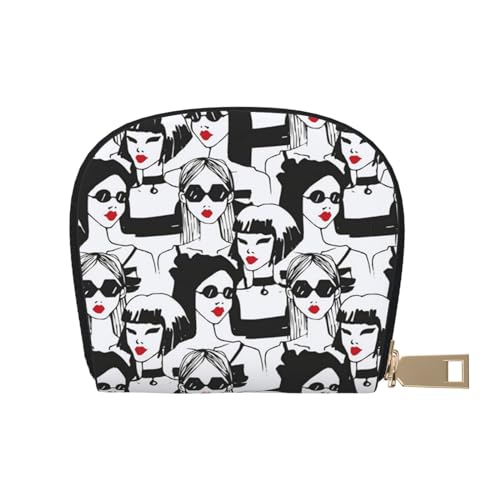 ASEELO Kreditkartenetui Flamingo Vogel Runde Blätter Leder Shell Kartenhalter Geldbörse für Damen oder Herren mit Reißverschluss, Damen Sonnenbrille Rot Mode Glamour Mädchen, Leather Shell Card Bag von ASEELO