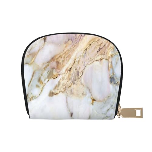 ASEELO Kreditkartenetui Flamingo Vogel Runde Blätter Leder Shell Kartenhalter Geldbörse für Damen oder Herren mit Reißverschluss, Marmor, Leather Shell Card Bag von ASEELO