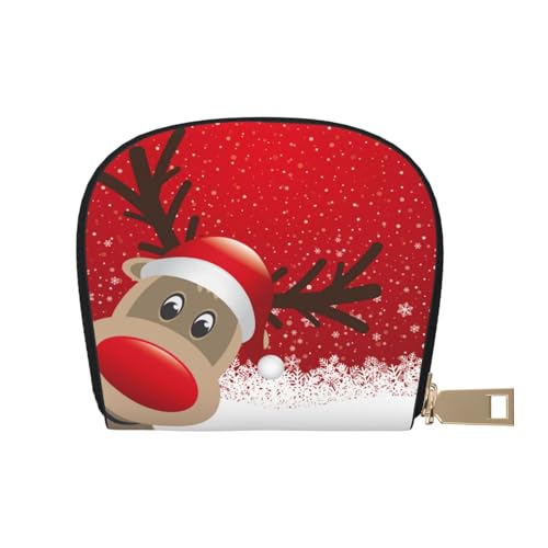 ASEELO Kreditkartenetui Flamingo Vogel Runde Blätter Leder Shell Kartenhalter Geldbörse für Damen oder Herren mit Reißverschluss, Weihnachten, Leather Shell Card Bag von ASEELO