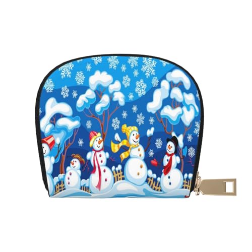 ASEELO Kreditkartenetui Funkelnde lila Glitzer Leder Shell Kartenhalter Geldbörse für Damen oder Herren mit Reißverschluss, Winter-Schneemann, Leather Shell Card Bag von ASEELO