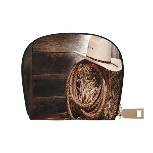 ASEELO Kreditkartenetui Giraffen Familie Leder Shell Kartenhalter Geldbörse für Damen oder Herren mit Reißverschluss, American West Rodeo Hut, Leather Shell Card Bag von ASEELO