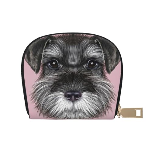 ASEELO Kreditkartenetui Mops, Leder, Kartenhalter, für Damen oder Herren, mit Reißverschluss, Schnauzer Hund, Leather Shell Card Bag von ASEELO