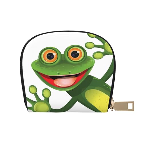 ASEELO Kreditkartenetui Otter Leder Shell Kartenhalter Geldbörse für Damen oder Herren mit Reißverschluss, Grüner Frosch, Leather Shell Card Bag von ASEELO