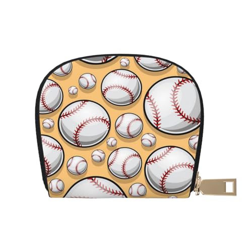 ASEELO Kreditkartenetui Schwarz und Weiß Leder Shell Kartenhalter Brieftasche für Damen oder Herren mit Reißverschluss, Baseball-Muster-Softball-Ball, Sport-Design, Leather Shell Card Bag von ASEELO