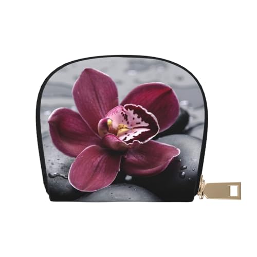 ASEELO Kreditkartenetui Sonnenblume Moutain Leder Shell Kartenhalter Geldbörse für Damen oder Herren mit Reißverschluss, Blume Kieselstein, Leather Shell Card Bag von ASEELO