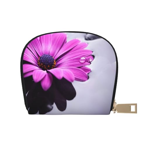 ASEELO Kreditkartenetui Sonnenblume Moutain Leder Shell Kartenhalter Geldbörse für Damen oder Herren mit Reißverschluss, Violette Blume, Leather Shell Card Bag von ASEELO