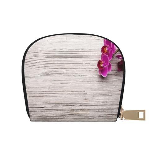 ASEELO Kreditkartenetui Sonnenblume Moutain Leder Shell Kartenhalter Geldbörse für Damen oder Herren mit Reißverschluss, orchidee, Leather Shell Card Bag von ASEELO