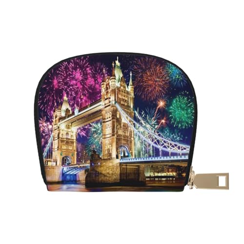 ASEELO Kreditkartenetui Strand Palme Stühle Boote Leder Shell Kartenhalter Brieftasche für Damen oder Herren mit Reißverschluss, Night London Tower Bridge, Leather Shell Card Bag von ASEELO