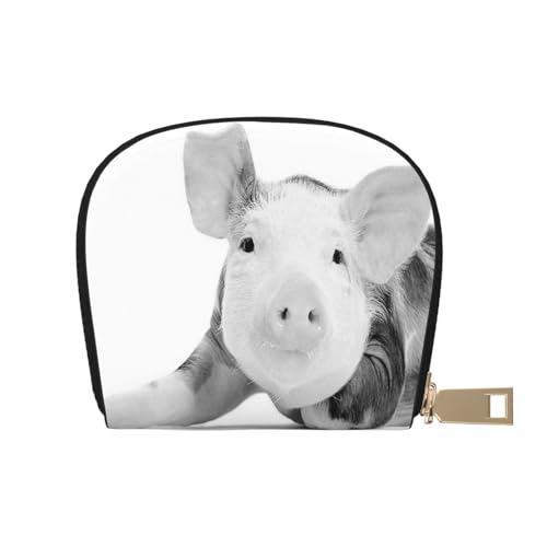 ASEELO Kreditkartenetui aus Palmleder, Kartenhalter, Geldbörse für Damen oder Herren, mit Reißverschluss, Haustier Schwein, Leather Shell Card Bag von ASEELO