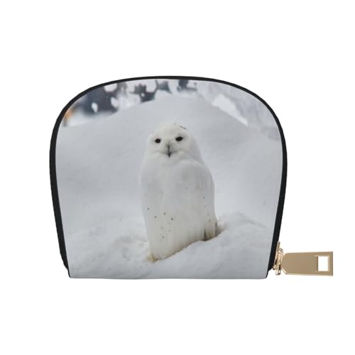 ASEELO Kreditkartenetui aus Palmleder, Kartenhalter, Geldbörse für Damen oder Herren, mit Reißverschluss, Schneeeule, Leather Shell Card Bag von ASEELO