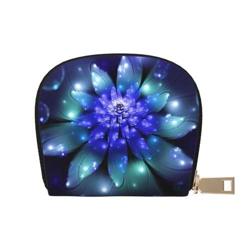 ASEELO Kreditkartenetui mit Feuerfußball-Lederhülle, Kartenhalter, Geldbörse für Damen oder Herren, mit Reißverschluss, Fantasy Blue Flower, Leather Shell Card Bag von ASEELO