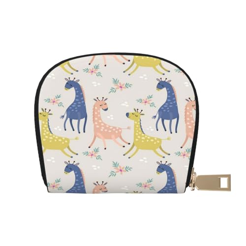 ASEELO Kreditkartenetui mit buntem Schmetterlingsmuster, Lederhülle, Kartenhalter, Geldbörse für Damen oder Herren, mit Reißverschluss, Niedliche Giraffe, Leather Shell Card Bag von ASEELO