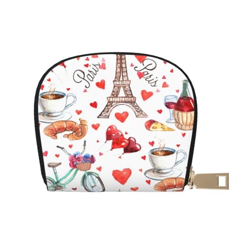 ASEELO Kreditkartenetui mit niedlichem Mops-Motiv, Leder, Kartenhalter, Geldbörse für Damen oder Herren, mit Reißverschluss, Love Paris Tower Coffee Wine Parfüm Fahrrad Herz, Leather Shell Card Bag von ASEELO