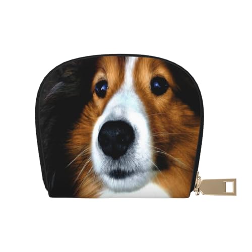 ASEELO Kreditkartenetui mit roten Augen, Baumfrosch, Leder, Kartenhalter, Geldbörse für Damen oder Herren, mit Reißverschluss, Shetland Sheepdog, Leather Shell Card Bag von ASEELO