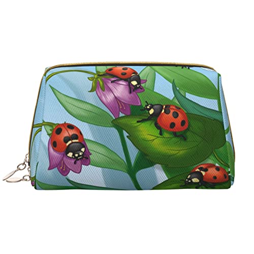 ASEELO Ladybug Leder Make-up-Tasche, Reise-Kosmetiktasche, Make-up-Tasche, Leder, tragbar, vielseitige Reißverschlusstasche für Damen, marienkäfer, Einheitsgröße von ASEELO