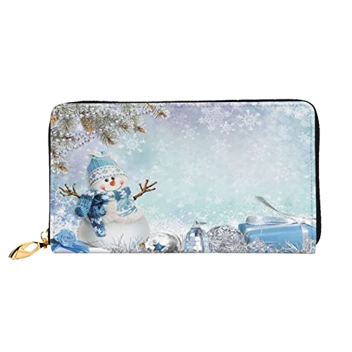 ASEELO Leder Geldbörse Corgi Reißverschluss Leder Geldbörse Clutch Tasche Reise Kartenhalter Geldbörse Geschenk für Frauen, Niedlicher Schneemann, Einheitsgröße von ASEELO
