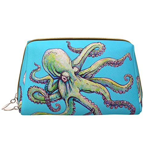 ASEELO Leder-Make-up-Tasche mit niedlichem Halloween-Muster, Reise-Kosmetiktasche, Make-up-Tasche, Leder, tragbar, vielseitig einsetzbar, mit Reißverschluss für Frauen, Octopus Design2, Einheitsgröße von ASEELO