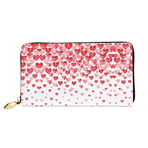 ASEELO Löwe bedruckte Herren und Damen Leder Handheld Geldbörse Geldbörse Geeignet für den Alltag, Falling Red Hearts, Einheitsgröße von ASEELO