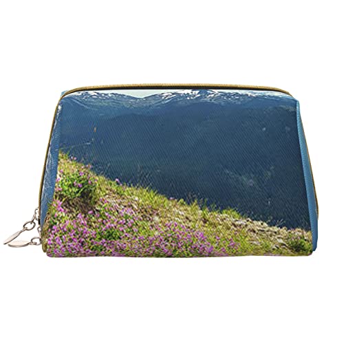 ASEELO Make-up-Tasche aus Leder, Reise-Kosmetiktasche, Make-up-Tasche, Leder, tragbar, vielseitig einsetzbar, mit Reißverschluss für Damen, Gebirge, Einheitsgröße von ASEELO