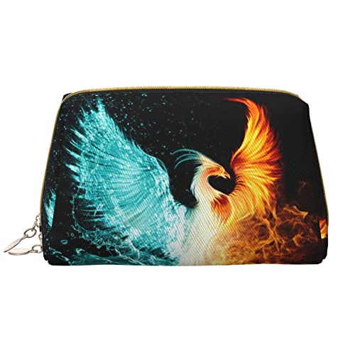 ASEELO Make-up-Tasche aus Leder mit Feuer- und Wasser-Phoenix-Motiv, Reise-Kosmetiktasche, Leder, tragbar, vielseitig einsetzbar, mit Reißverschluss für Damen, Feuer und Wasser Phönix, Einheitsgröße von ASEELO