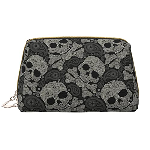 ASEELO Make-up-Tasche aus Leder mit Totenkopf-Motiv, Reise-Kosmetiktasche, Make-up-Tasche, Leder, tragbar, vielseitig einsetzbar, mit Reißverschluss für Damen, totenkopf, Einheitsgröße von ASEELO