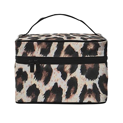 ASEELO Make-up-Tasche mit Leopardenmuster für Frauen, Reise-Kosmetiktasche, tragbare Kosmetiktasche, Damen, tägliche Notwendigkeiten, Aufbewahrungstasche, Schwarz, Einheitsgröße von ASEELO