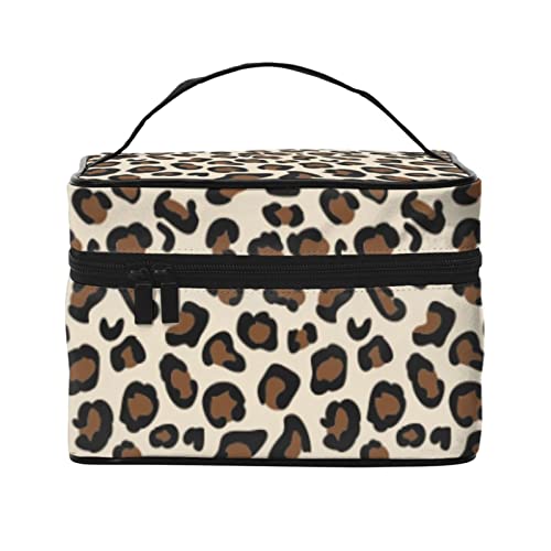 ASEELO Make-up-Tasche mit Leopardenmuster für Frauen, Reise-Kosmetiktasche, tragbare Kosmetiktasche, Damen, tägliche Notwendigkeiten, Aufbewahrungstasche, Schwarz, Einheitsgröße von ASEELO