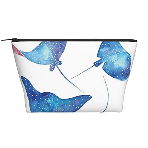 ASEELO Meerestiere Stingrays Make-up-Tasche Damen Kosmetiktasche Kosmetiktasche Reise Kosmetiktasche Trapez Make-up Tasche, Schwarz, Einheitsgröße von ASEELO