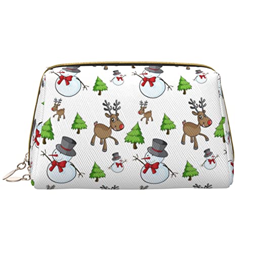 ASEELO Merry Christmas Happy Leder-Make-up-Tasche, Reise-Kosmetiktasche, Make-up-Tasche, Leder, tragbar, vielseitig, Reißverschluss-Tasche für Damen, Merry Christmas Happy, Einheitsgröße von ASEELO