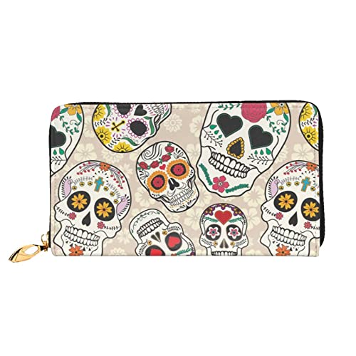 ASEELO Mexikanische Totenkopf-Geldbörsen, Herren-Ledergeldbörsen, lange Clutch-Geldbörsen, Geschenke für Väter, Ehemänner, Freunde, Schwarz, Einheitsgröße von ASEELO