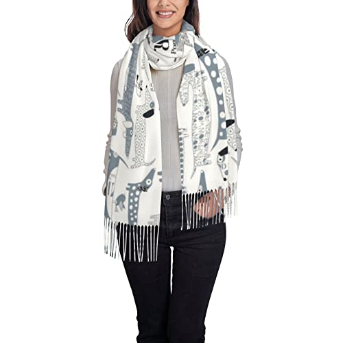 ASEELO Niedlicher Corgi Butt Damen Schals Winter lang weich warm Wraps Wolle Quaste Schal Stola Schal Damen, Süßer Dackel, One size von ASEELO