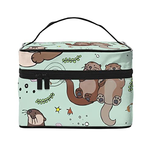 ASEELO Otters Make-up-Tasche Make-up-Taschen für Frauen Reise Kosmetiktasche Tragbare Kosmetiktasche Damen Alltagsbedarf Aufbewahrungstasche, Schwarz, Einheitsgröße von ASEELO